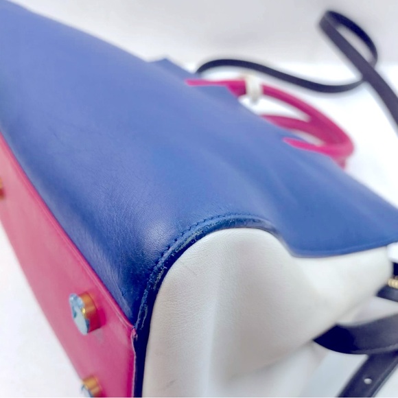 Saint Laurent Calfskin Small Cabas Rive Gauche Multicolor Blue White Pink Tote - Picture 4 of 13